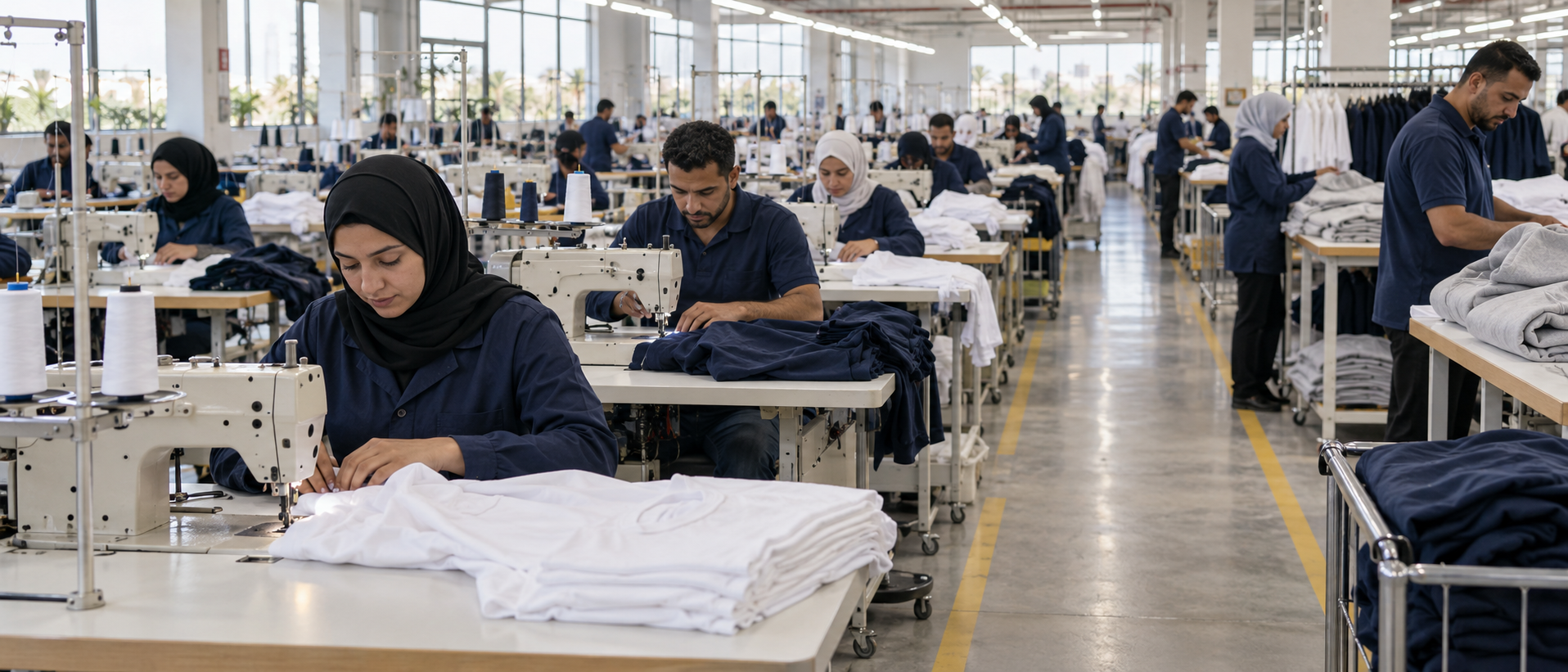AI concept image of a modern apparel production floor